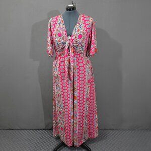 Boho Paisley Wide Leg Jumpsuit Pink Festival Hippie Gypsy NWT Plus 1XL